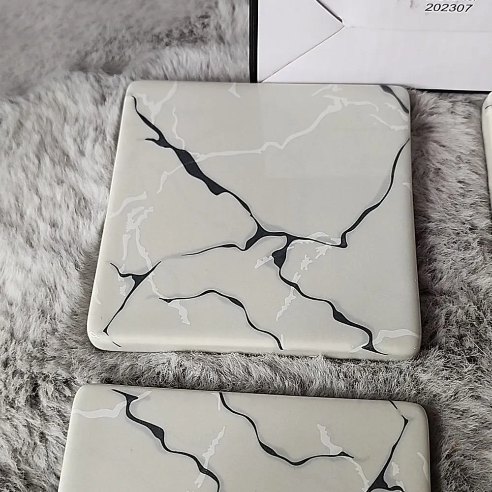 NIB Short Stories Set of‎ 4 Gray Marble Pattern Stoneware Coasters